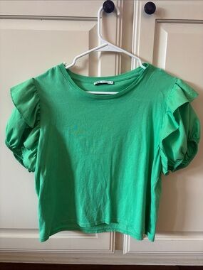 Zara Green Puff Sleeve Tee